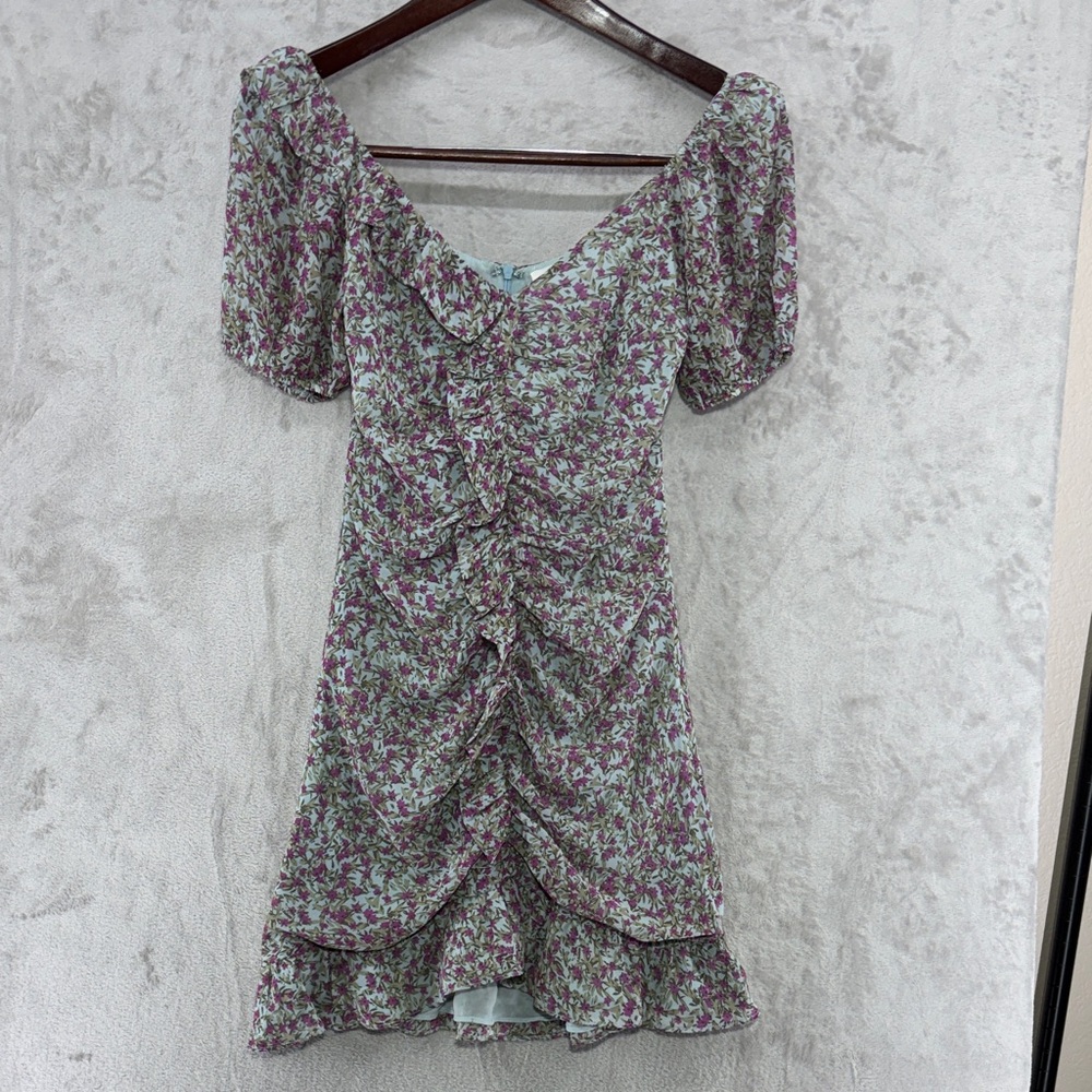 ASTR Lavender and Mint Floral Ruffle Mini Dress Size XS